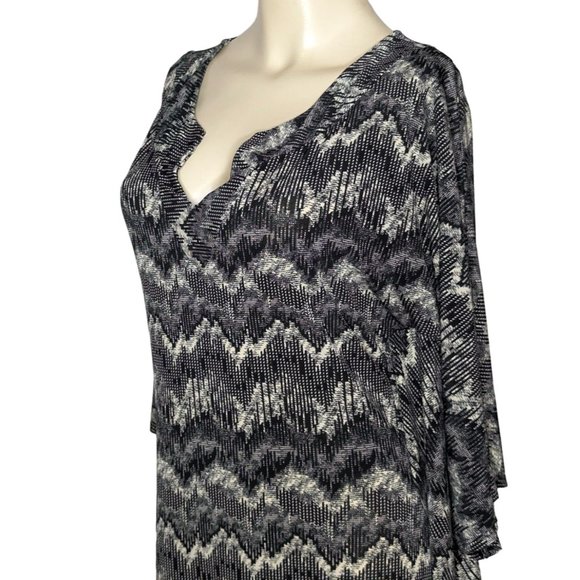 Kokoon Vintage black gray white zig zag print wing sleeve Shift dress size M - Picture 9 of 12